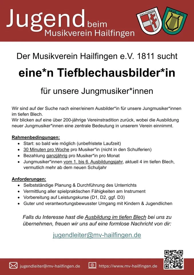 Tiefblechausbilder*in für Jungmusiker*innen gesucht (Posaune/ Tenorhorn/ Bariton